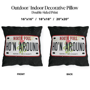 throw pillow with 'Ho'n Around Funny Christmas' design