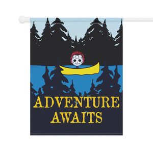 Garden flag with 'Adventure Awaits Funny Halloween' design