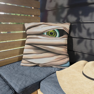 throw pillow with 'Mummy Eye Spooky Halloween Outdoor Indoor' design