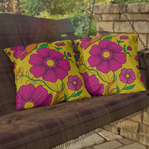 Vibrant Yellow & Pink Floral Indoor Outdoor Accent Pillow