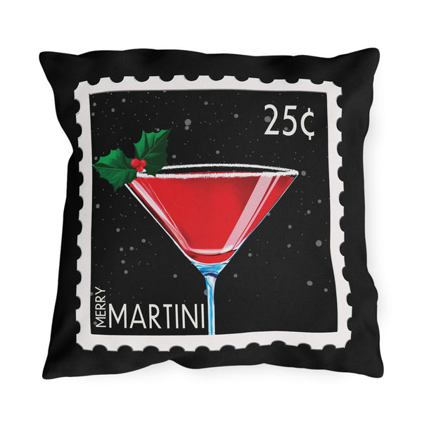 Merry Martini Indoor Outdoor Christmas Throw Pillow