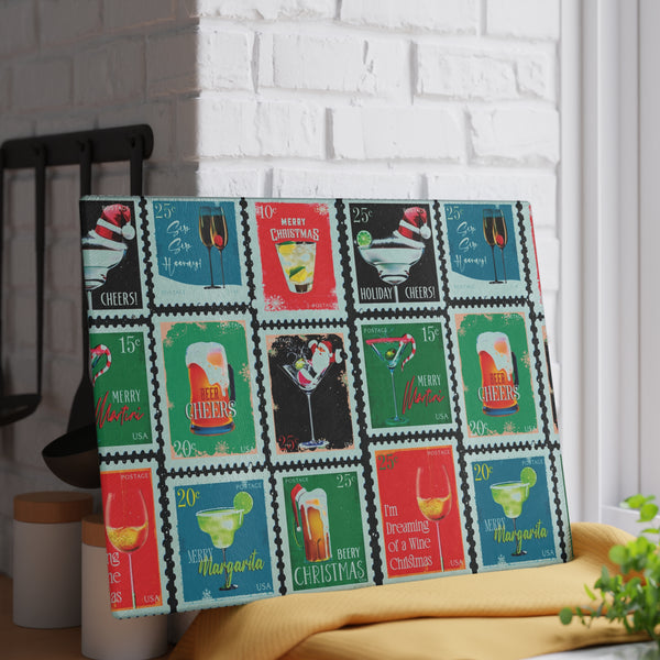 Cocktail Postage Stamps Christmas Cutting Board
