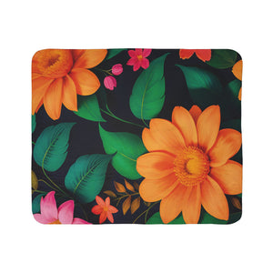 Soft sherpa blanket with 'Orange Floral Sherpa Throw' design
