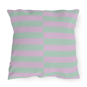 pastel purple and green striped decorative outdoor throw pillow