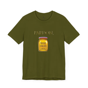 Yellow t-shirt with 'Pardon, Grey Poupon Nostalgic Funny' design on a white background