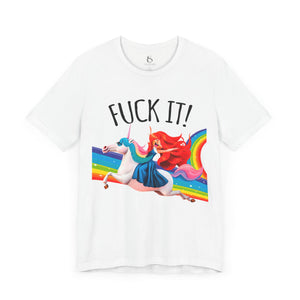 Team purple t-shirt with 'Rainbows & Unicorns Funny' design on a white background