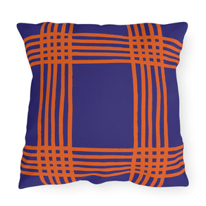 throw pillow with 'Reversible Purple & Orange' design