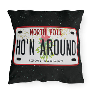 throw pillow with 'Ho'n Around Funny Christmas' design