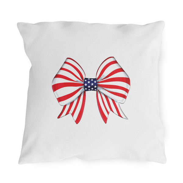 American Flag Bow Indoor Outdoor July 4th Throw Pillow