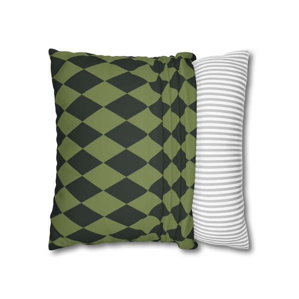 Green & Ivory Harlequin Reversible Throw Pillow Cover