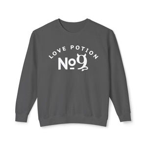 Ivory sweatshirt with 'Love Potion No 9 Halloween' design on a plain background