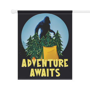Garden flag with 'Adventure Awaits Bigfoot Camping Funny' design