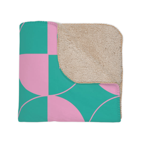 Pastel Pink & Mint Green Geometric Sherpa Throw Blanket