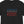 Black t-shirt with embroidered red white and blue text design on a white background