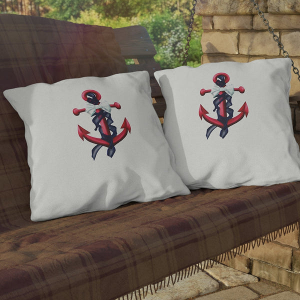 Patriotic Red Nautical Anchor Outdoor Indoor Accent Pillow