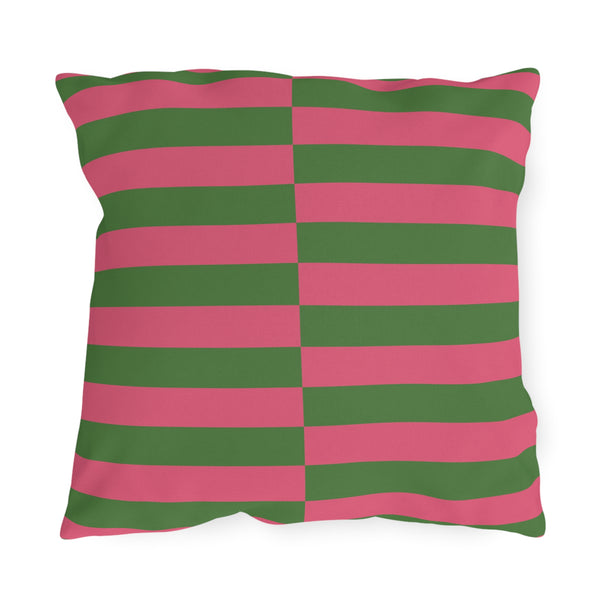 Pink and Green Striped Indoor Outdoor Throw Pillow