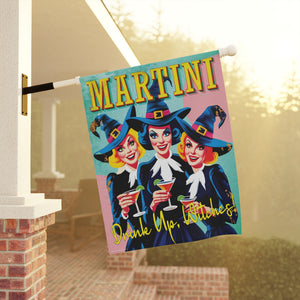 Garden flag with 'Drink Up Witches Vintage Retro Halloween' design