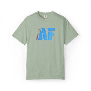 Green t-shirt with 'Patriotic AF' text on a white background