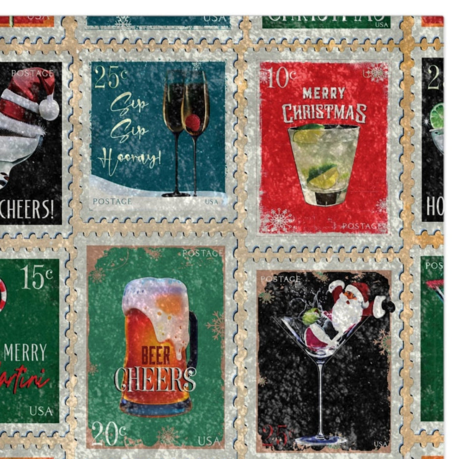 Christmas Cocktail Stamps Holiday Throw