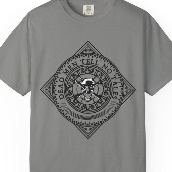 Gray t-shirt with a graphic design on a white background