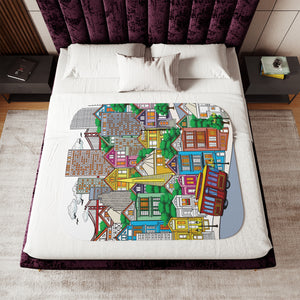 soft sherpa blanket with 'Whimsical San Francisco' design