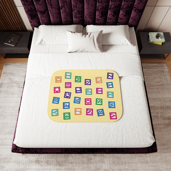 Colorful Alphabet Blocks Soft Yellow Sherpa Baby Blanket