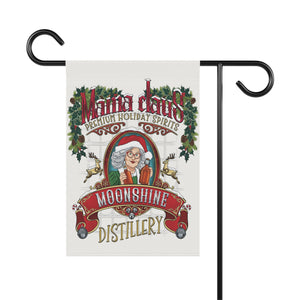 Decorative flag with Santa Claus and 'Moonshine Distillery' text on a white background