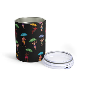 mug with 'It's Raining Men Funny Insulated Travel 10oz' graphic on a white background