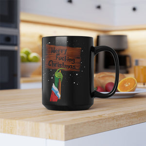 mug with 'Merry Fucking Christmas Grinch 15oz' graphic on a white background