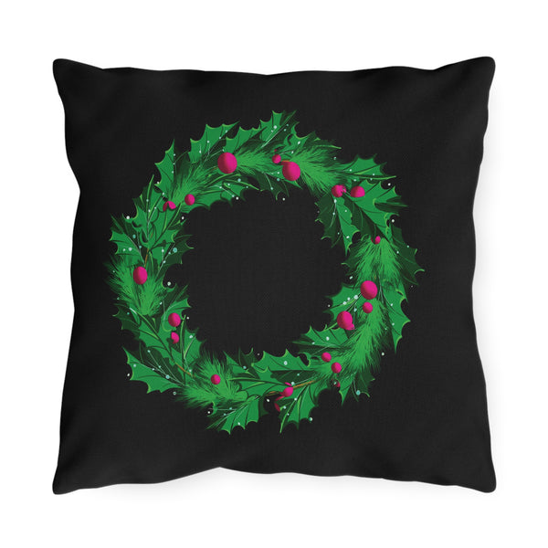 Holiday Wreath Pillow Outdoor Throw Pillow