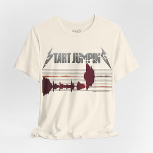 Navy blue t-shirt with 'Virginia Tech Metallica Seismograph Chart' design on a white background