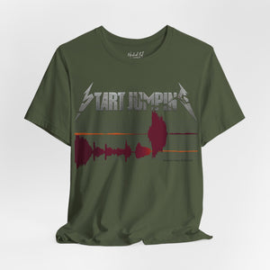 Black t-shirt with 'Virginia Tech Metallica Seismograph Chart' design on a white background