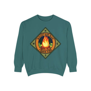 True navy sweatshirt with 'Mountain Man Men's Funny Camping' design on a plain background