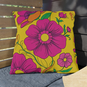 Vibrant Yellow & Pink Floral Indoor Outdoor Accent Pillow