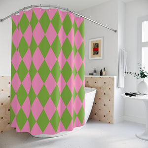 Harlequin Pink Green Bath Shower Curtain