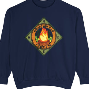 Navy blue sweatshirt with a graphic design on a white background