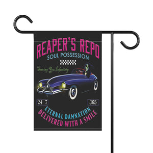 Garden flag with 'Grim Reapers Car Repo Halloween' design