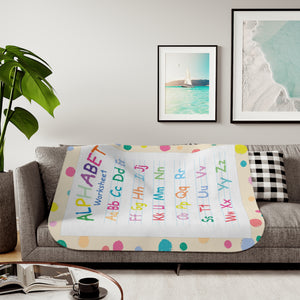 soft sherpa blanket with 'ABC Crayon' design