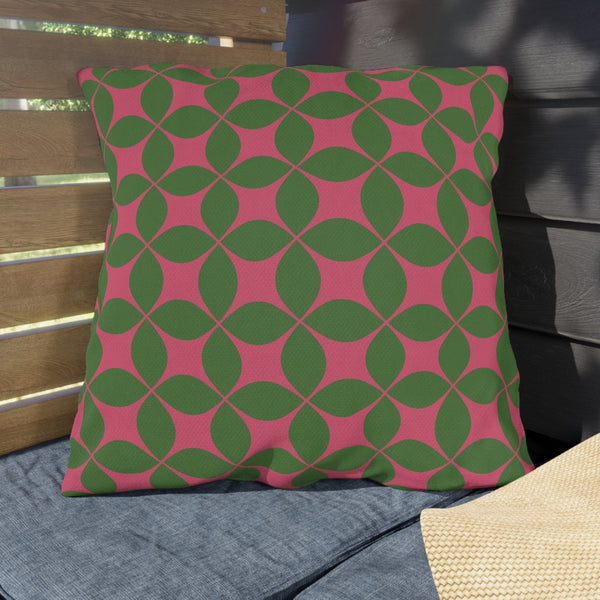 Pink & Green Art Deco Indoor Outdoor Throw Pillow