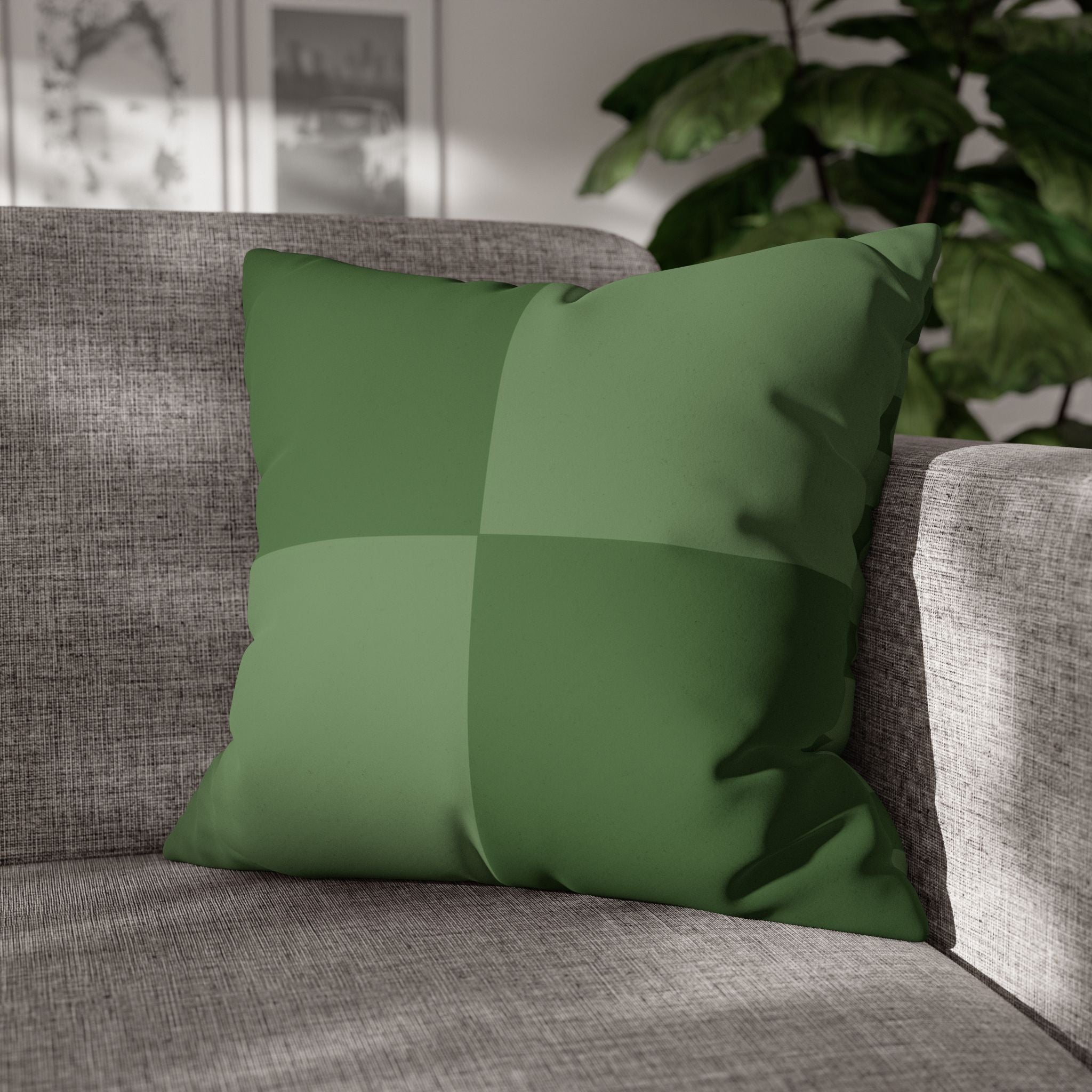 Faux Suede Green Geometric Reversible Pillow Cover