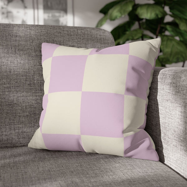 Lilac & Ivory Checkered Faux Suede Soft Pillow Cover