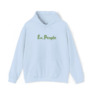 Light blue hoodie with 'Ew, People' text on a white background