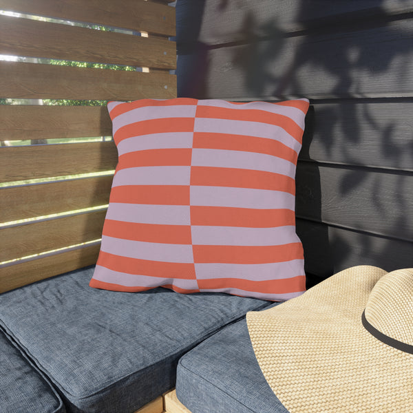 Orange Lilac Striped Indoor Outdoor Throw Pillow
