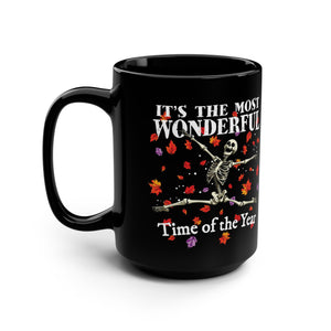 mug with 'The Most Wonderful Time of the Year Halloween' graphic on a white background