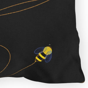 Buzzing Bee Black Outdoor Spring Throw Pillow