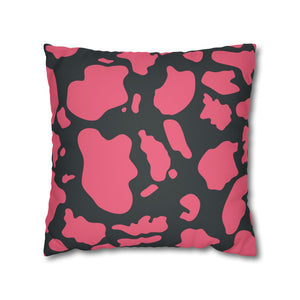 throw pillow with 'Dark Grey & Pink Cow Print Cover' design