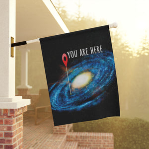 Garden flag with 'You Are Here Earth Space Lovers Funny' design