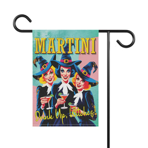 Garden flag with 'Drink Up Witches Vintage Retro Halloween' design