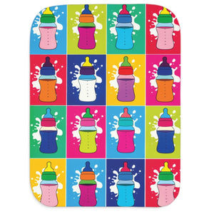 soft sherpa blanket with 'Pop Art Milk Bottles' design