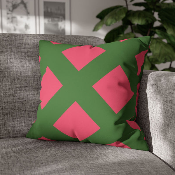 Pink & Green Faux Suede Pillow Cover Reversible